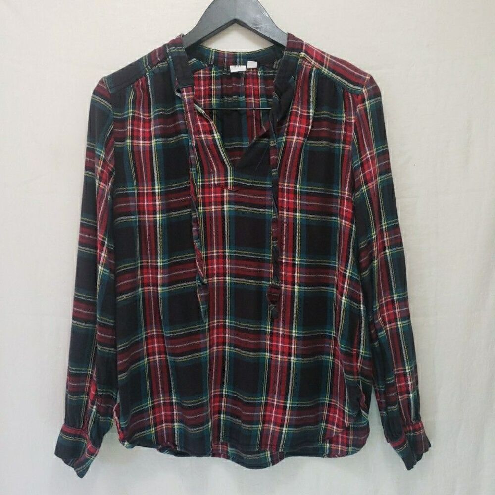 GAP Women's Long Sleeve Plaid Shirt Blouse Flannel Red Green Size S